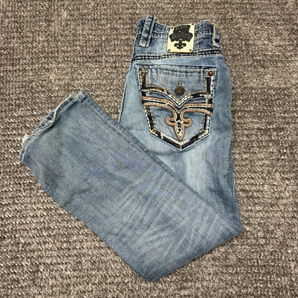 Rock Revival Mens Dobson Slim Straight Jeans Size 33x28 Light Wash Denim‎ Y2K